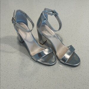 David's Bridal Metallic Silver Block Heels